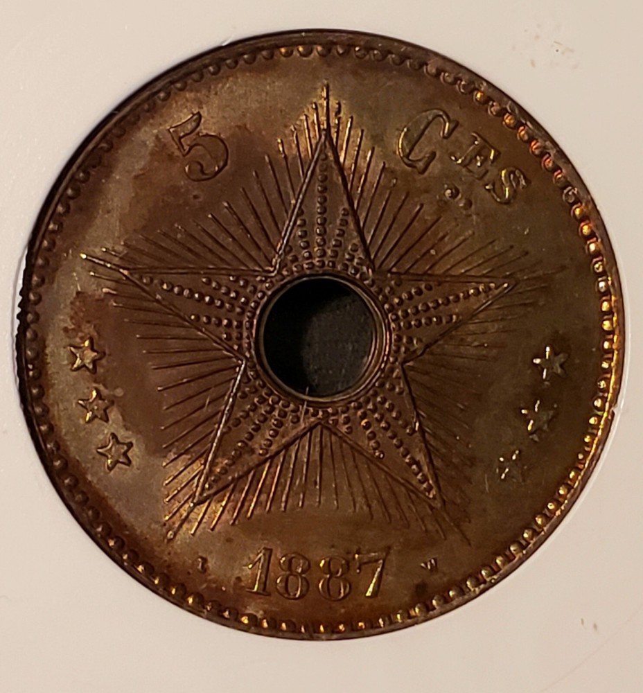 1887 Belgian Congo, 5 Centimes. ANACS MS63BRN, KM-3