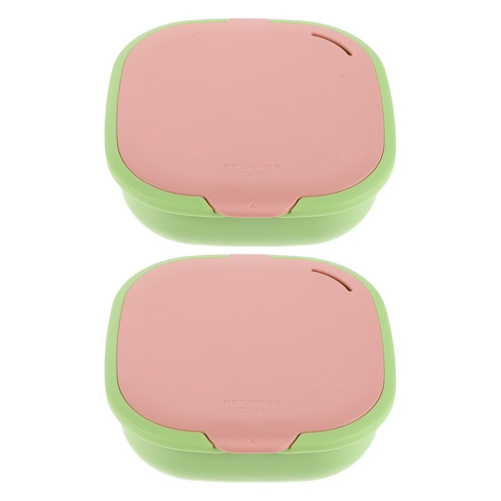 2 Pcs Dentures Container Cute Slim Retainer Aligner Case with Mirror