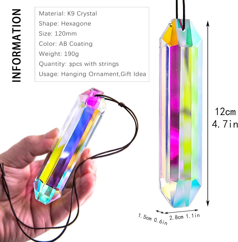 3 Pack Large AB Crystal Sun Catcher Prisms Rainbow Window Hanging Decor
