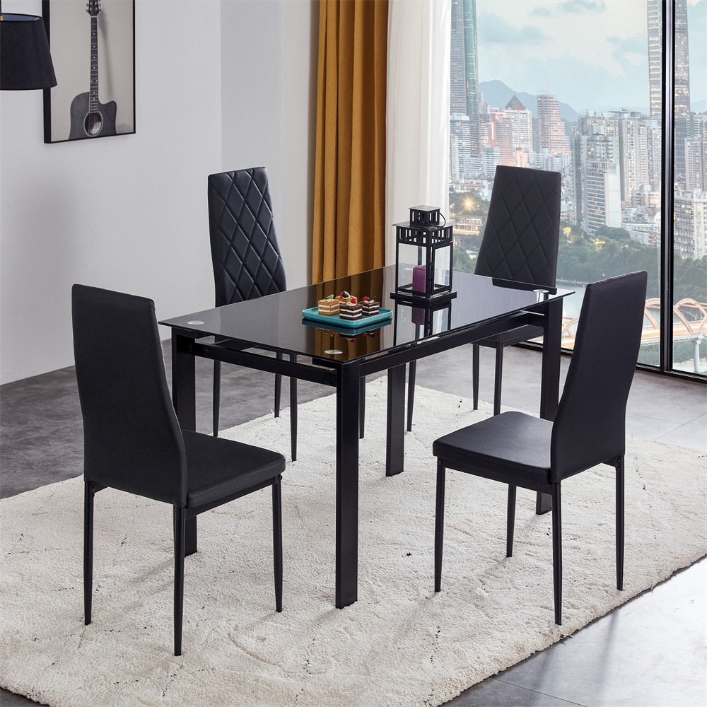 5piece set Modern black dining table,Rectangular table living room kitchen table