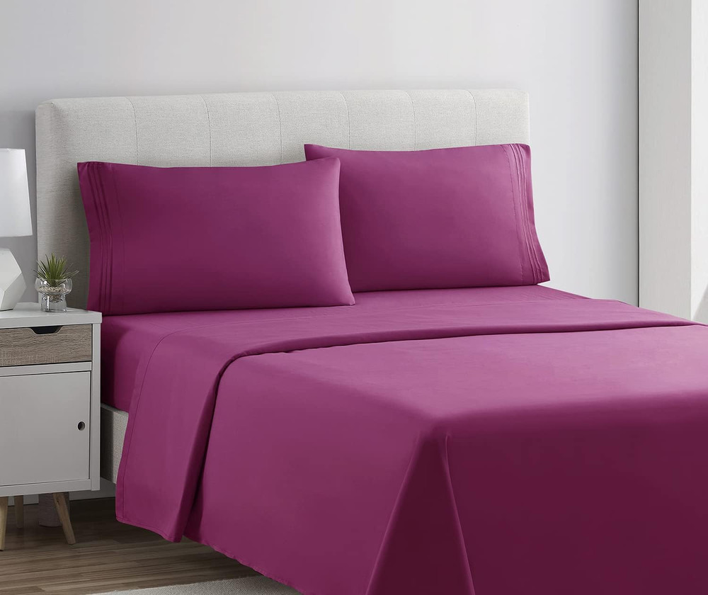 Queen 4PC Bed Sheets Set, Deep Pocket, Extra Soft Microfiber, Magenta