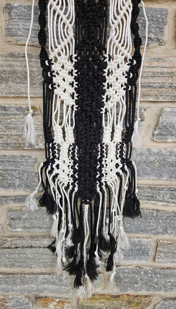 Macrame Wall Hanging 13"x 42" BOHO Style Macrame Wall Decor Black White