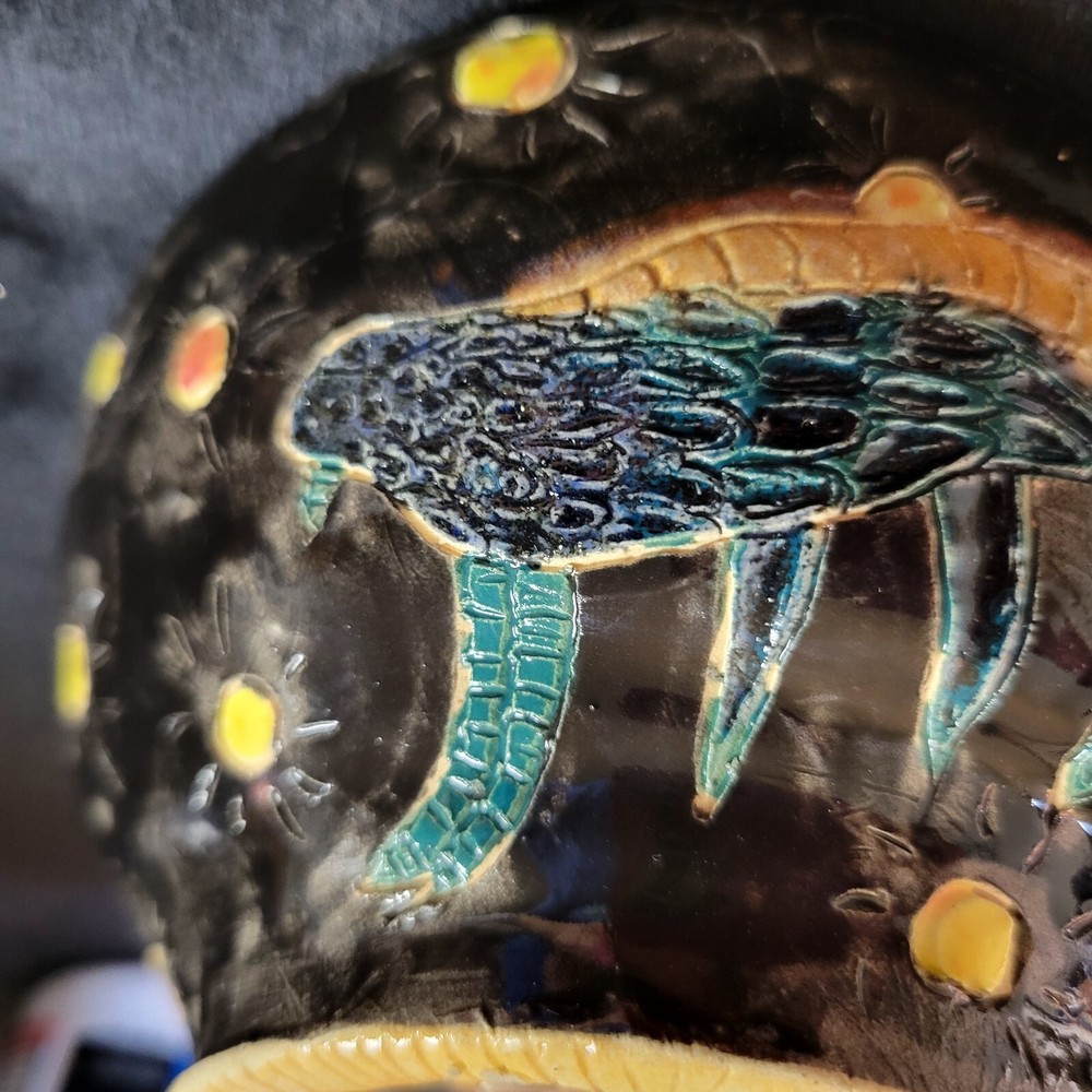 Studio Art Pottery Bowl Hand Painted Centipede Signed