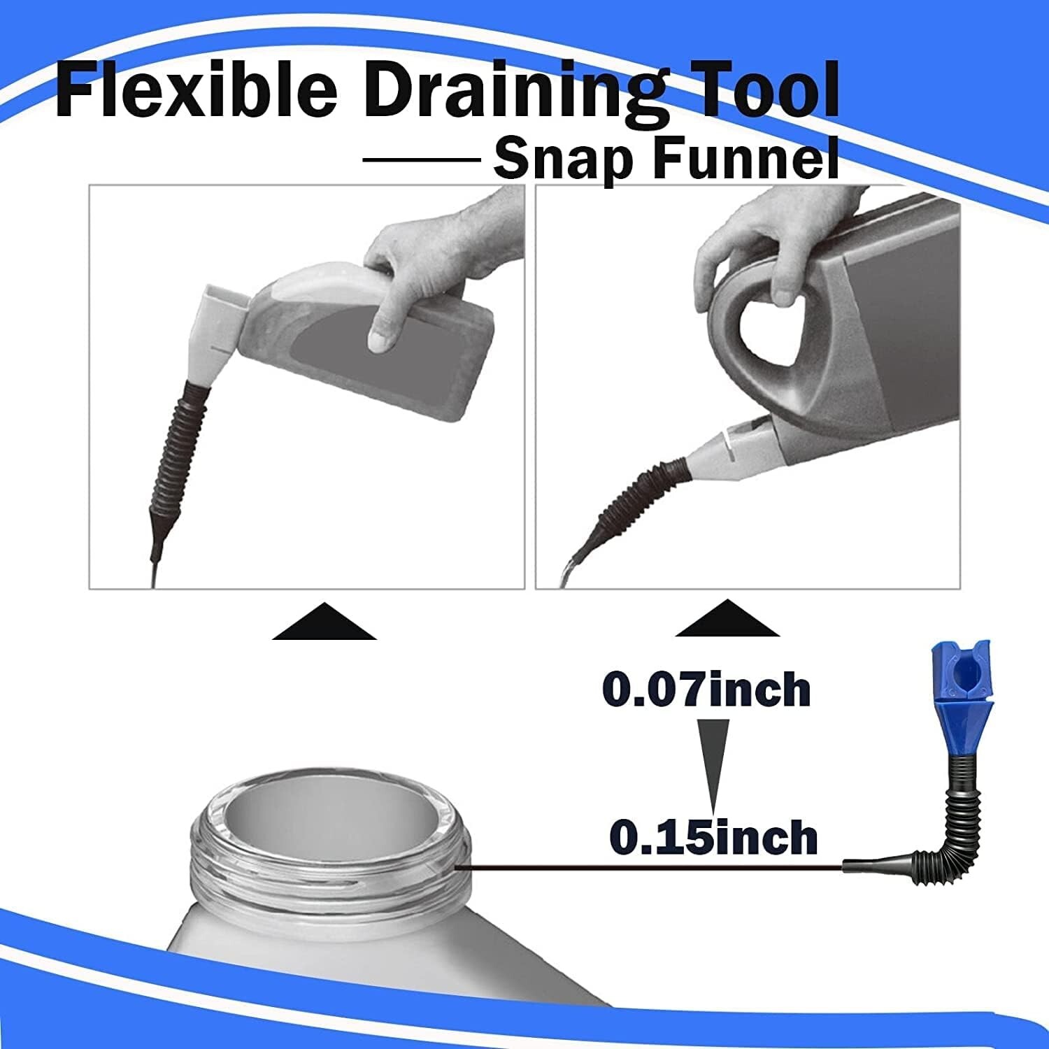 Flexible Snap Funnel "ONE HAND ONLY" Adapter Spill Free Oil Gas Coolant Filling