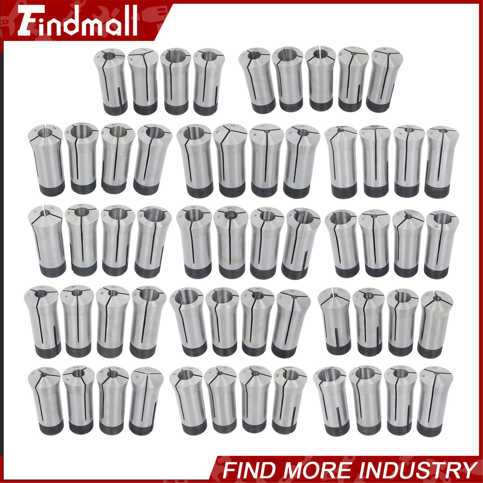Findmall 57 Pack 5C Collet Set Fractional 1/8" to 1" High Precision Lathe