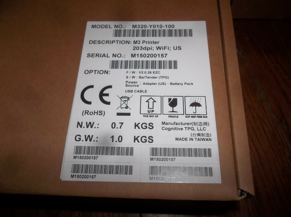 COGNITIVE TPG M3 PRINTER, M320-Y010-100, M320, Mobile Receipt Label Printer Kit
