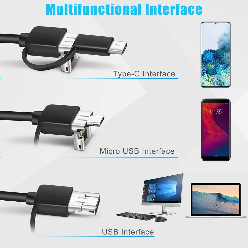 6LED HD Snake Endoscope Borescope Inspection Camera for USB Type C Android PC