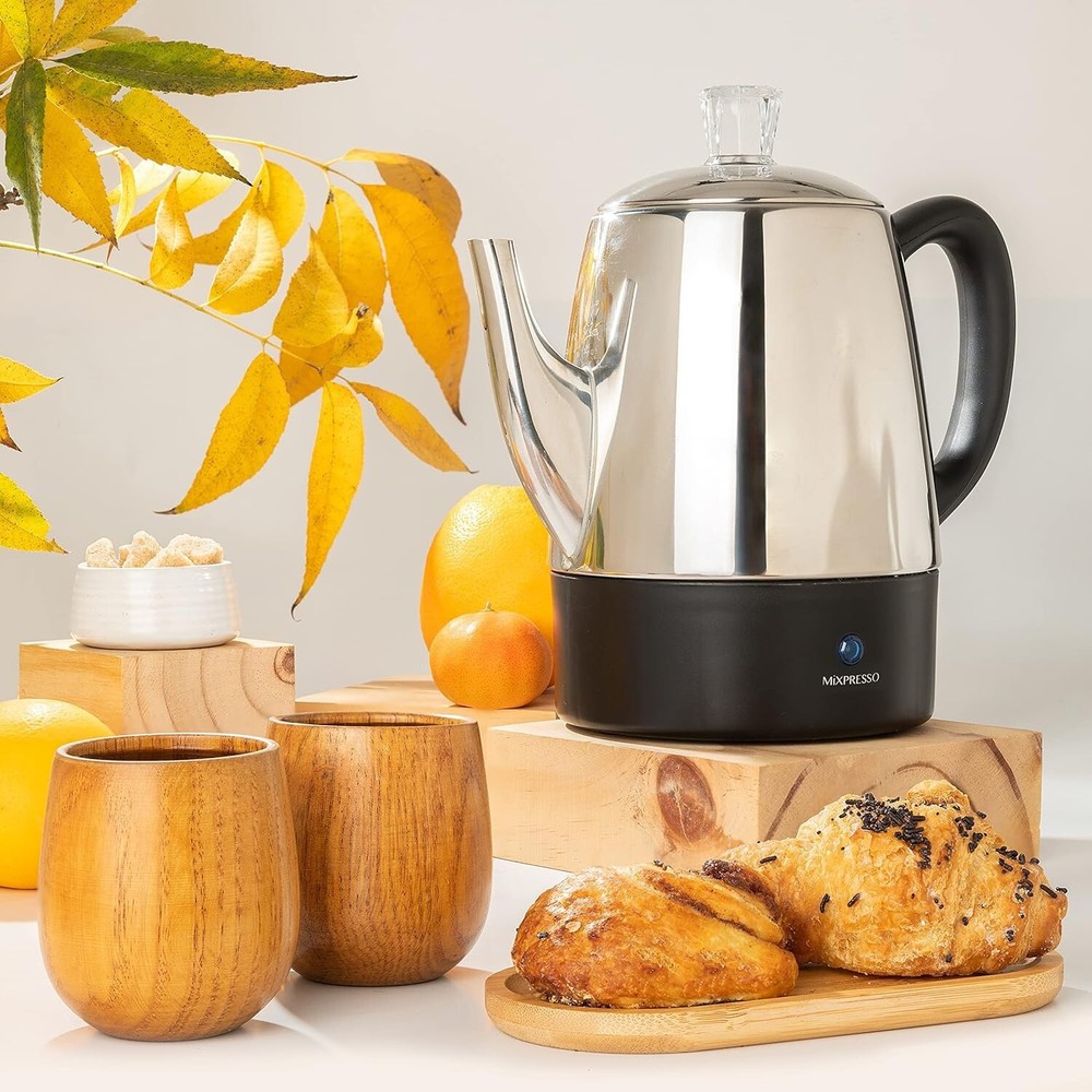 Electric 4 Cup Coffee Percolator Pot with Automatic Keep Warm & Easy Pour Spout