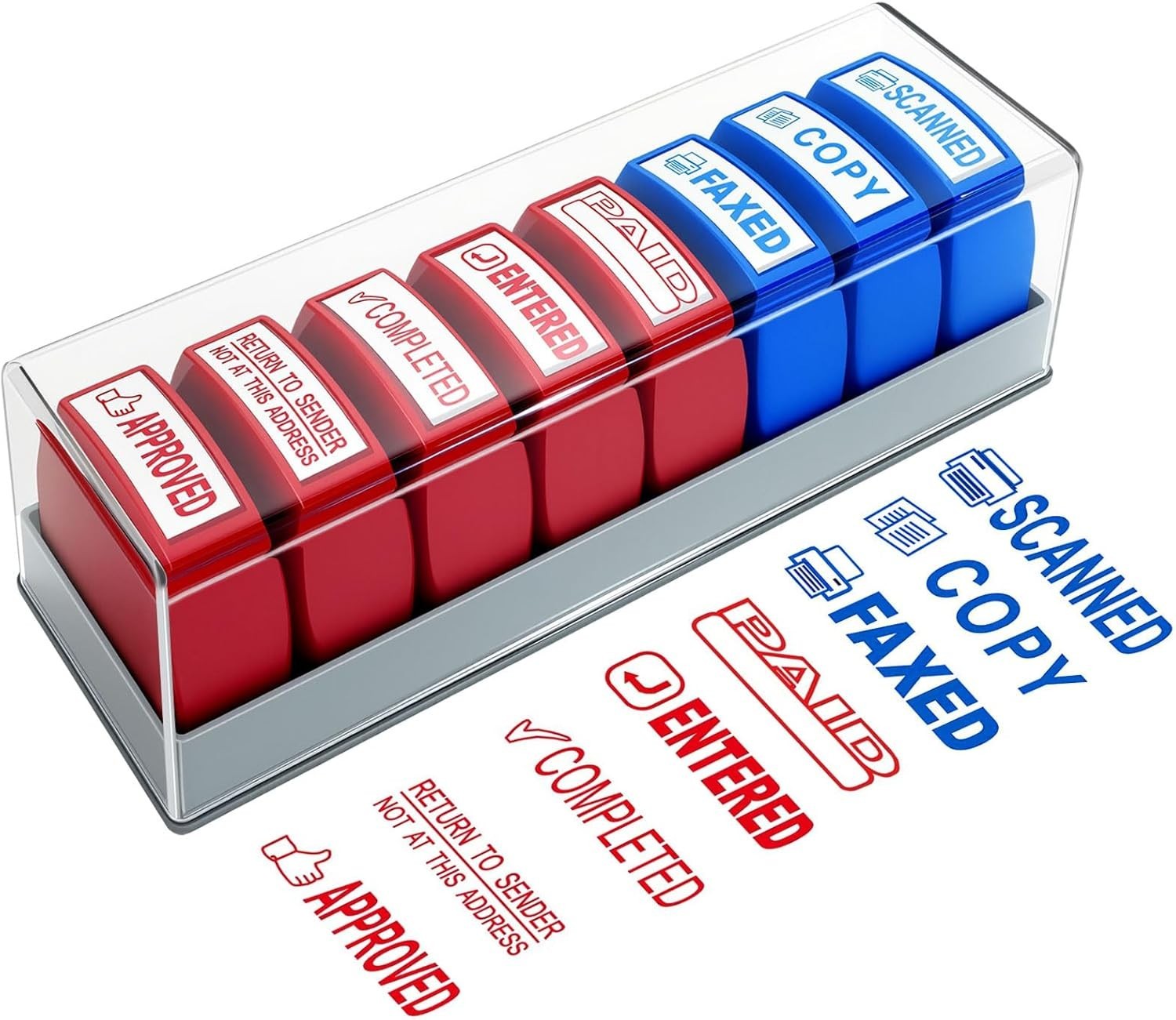 8PCS Office Stamps Set, Paid Scanned Approved Copy Faxed Completed Entered Re...