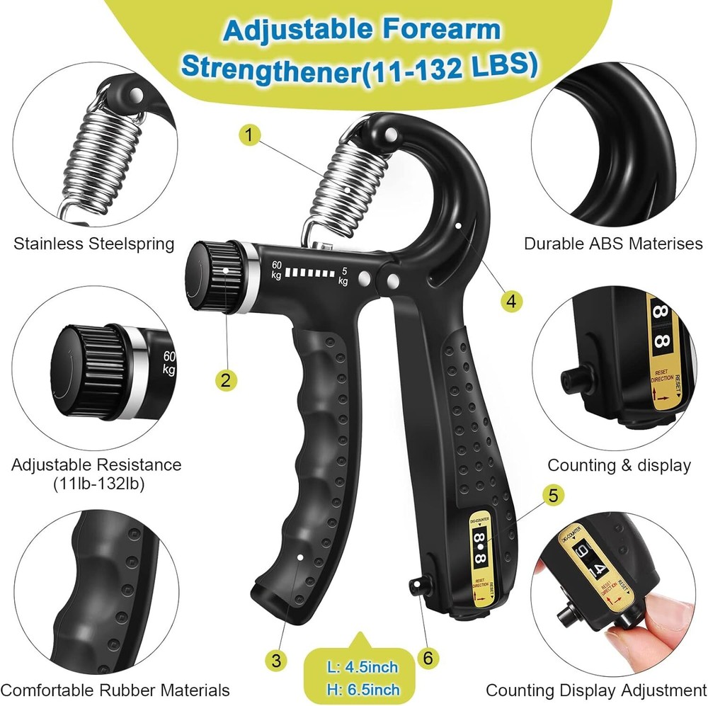 Grip Strength Trainer Kit (5 Pack) with Finger Exerciser, Hand C