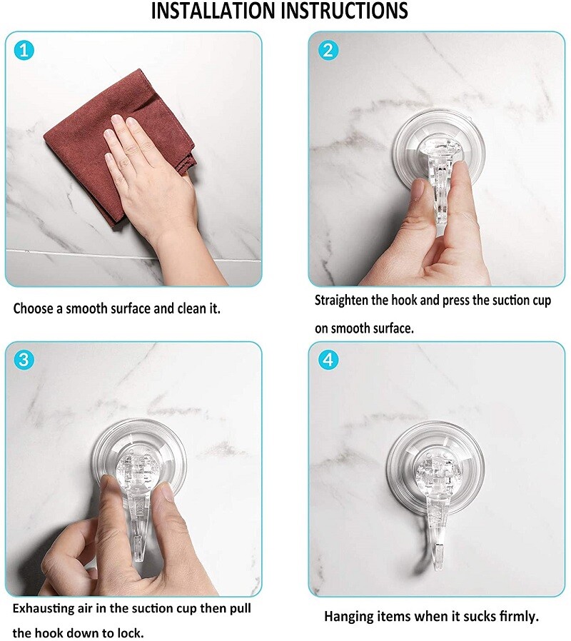 CCJH 2PC Clear Reusable Vacuum Suction Cup Hooks for Window Kitchen Bathroom