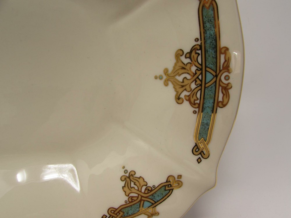 Catalan Collection by Lenox Rectangular Tray Green Bands Tan Gold Scrolls b387