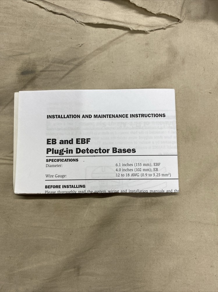 NEW SYSTEM SENSOR EBF 6" SMOKE DECECTOR BASE PLUG-IN L01-1072-002