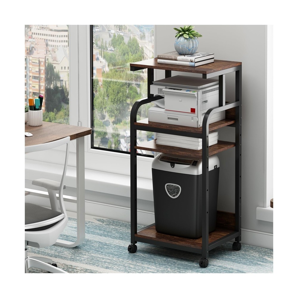 4-Tier Printer Stand with Adjustable Storage Shelf, Large Tall Printer Table ...