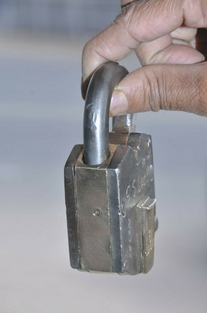 Vintage Iron & Brass Handcrafted Solid Heavy Unique Shape Push Button Padlock