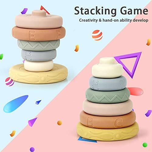 Stacking & Nesting Circle Toy 6 Pc Soft Building Ring Stacker & Teethers,Squeeze