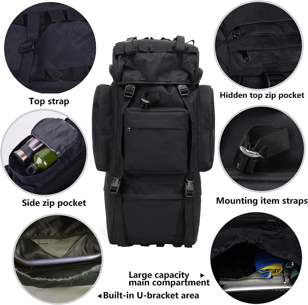 65L Hiking Backpack Water Resistent Oversized Rucksack Extra Large Camping Bag