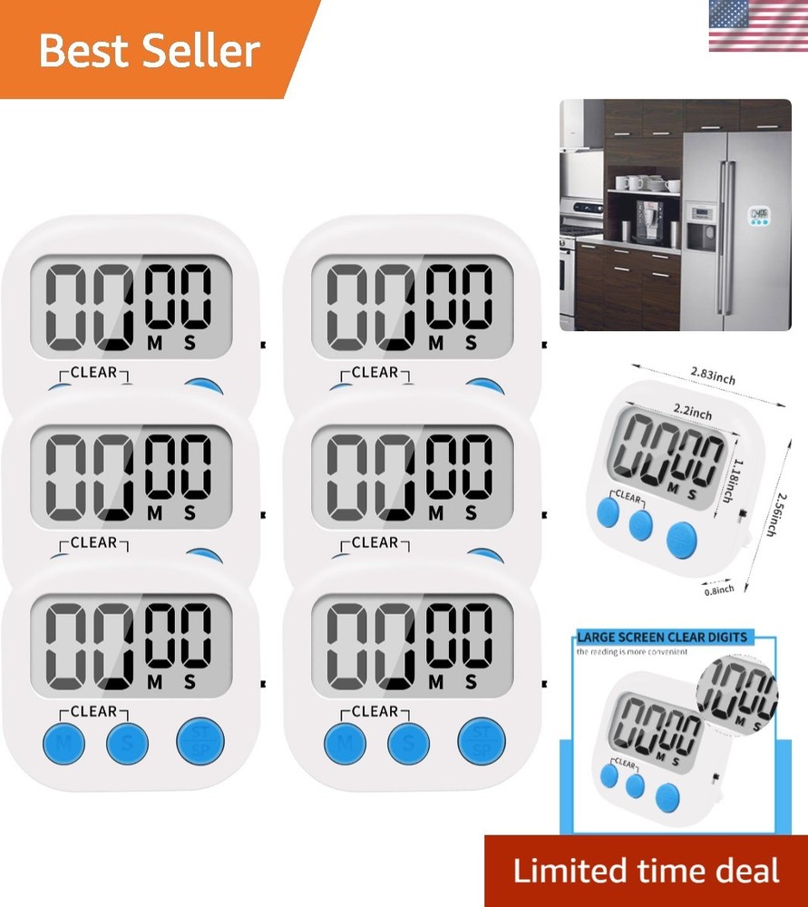 Precision 6-Pack Digital Kitchen Timer with Loud Alarm & Large Display, White