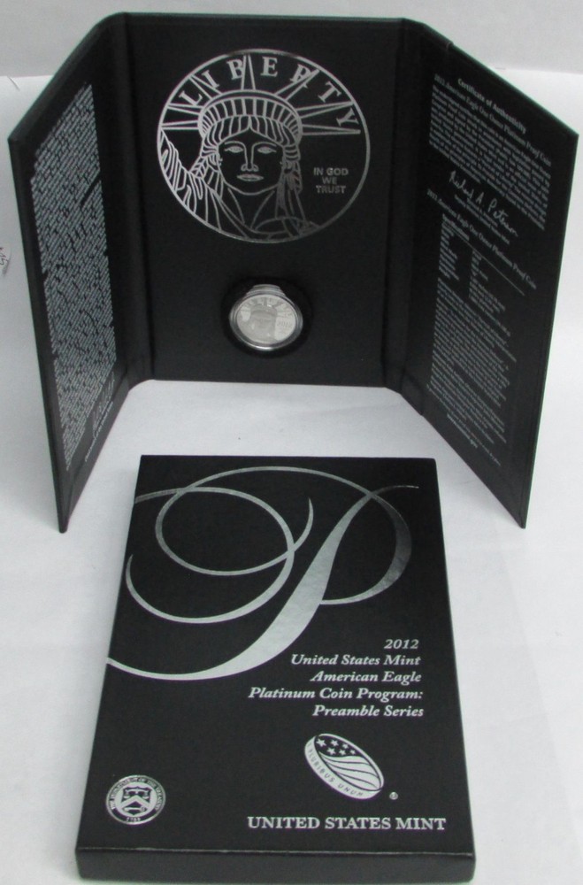 2012 W PLATINUM $100 PROOF AMERICAN EAGLE BOX & COA