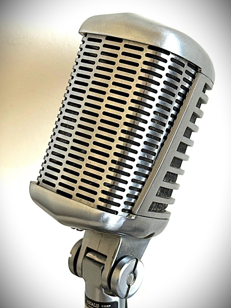 Vintage 1950's ASTATIC 77L Dynamic Microphone, original element, stand & cable