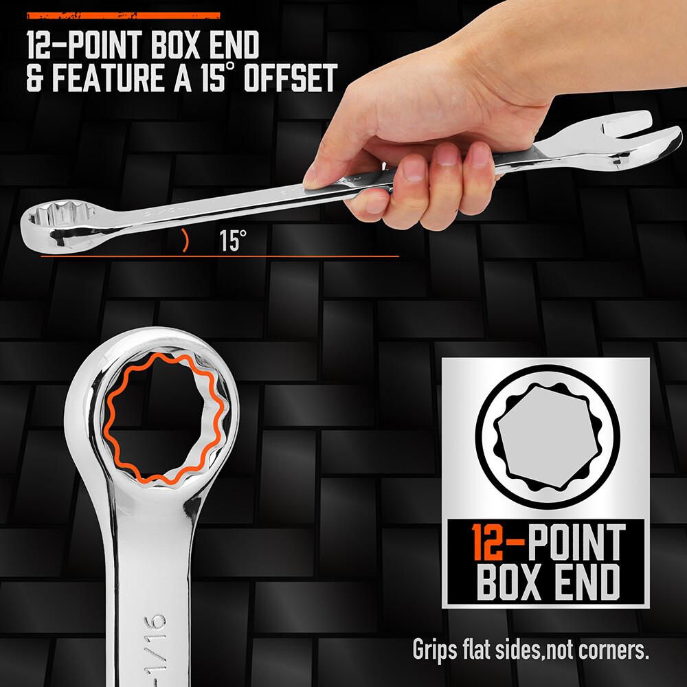 6PC Extra Long Large Wrench Set Ring Open Ended Combo Spanner with Rolling Pouch