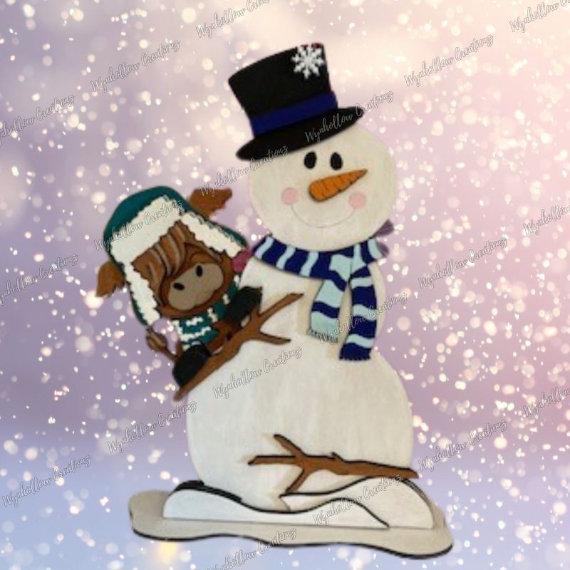 Highland Cow with Snowman Layer