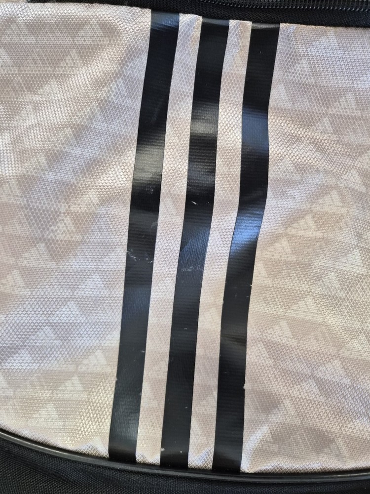 adidas Drawstring Gym Bag Black White Polyester Zip Adjustable Strap 3 Pockets