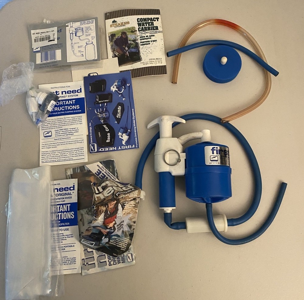First Need Portable Drinking Water Purifier Filter Camping Hiking Backpack