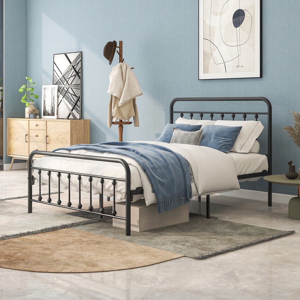FULL Metal Platform Bed Frame with Headboard Strong Slat Support