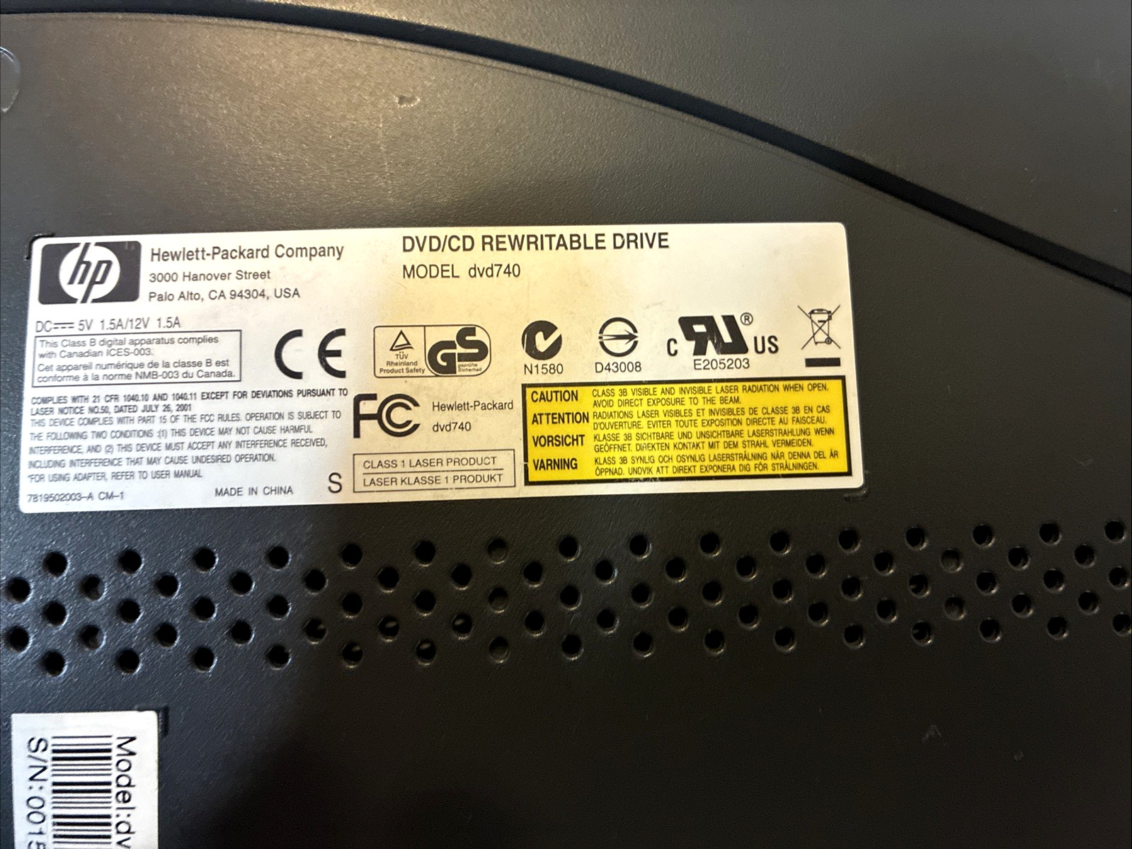 HP DVD-740 External DVD CD RW Writer LightScribe w/ Charger Very Good!