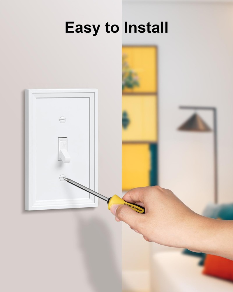 4-Pack Single Toggle Light Switch Covers Wall Plate, Pure White Decorative Sw...
