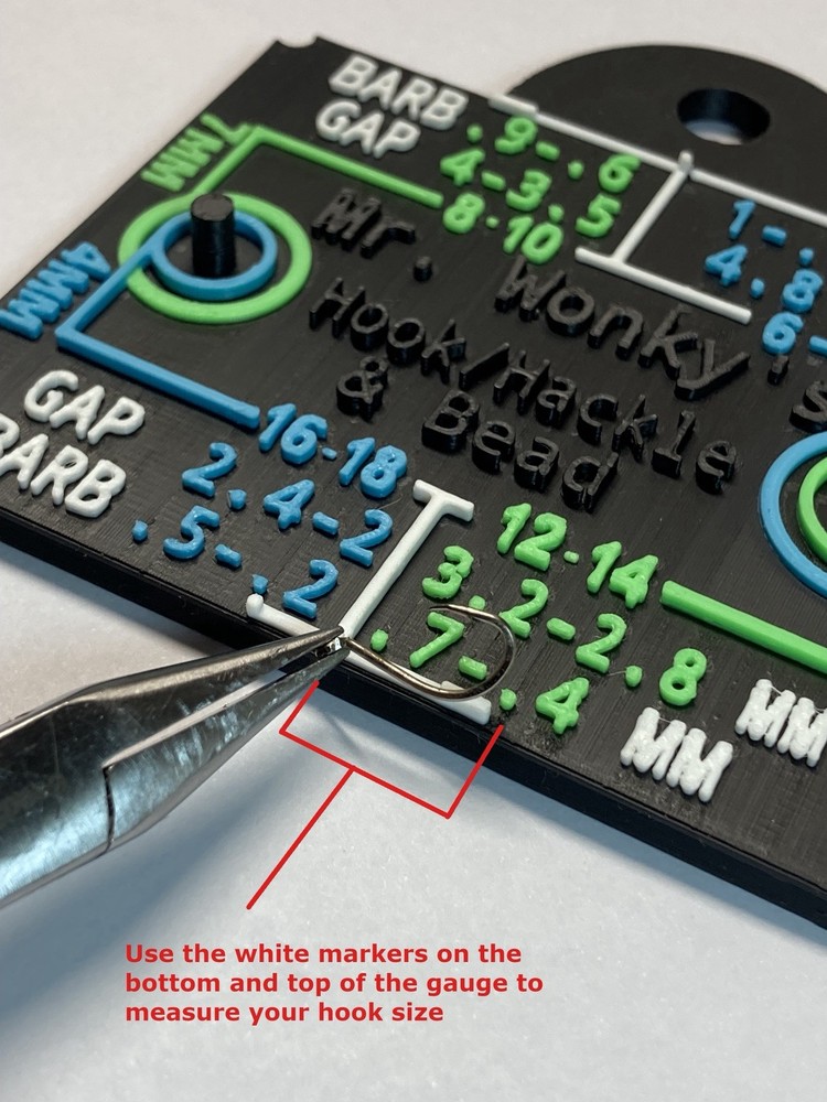 Mr Wonky’s - Dry Fly Tying Gauge – Hackle, Hook & Bead Sizing Tool