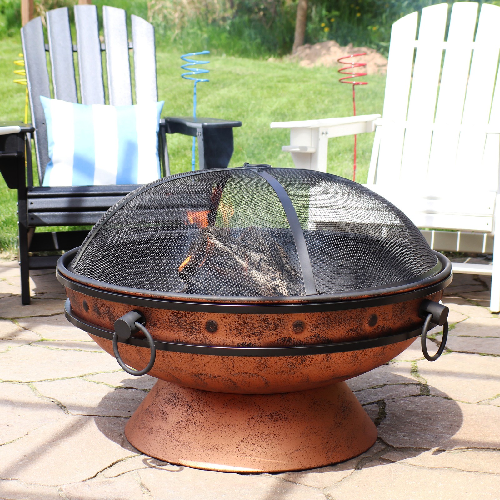 30 in Raised Outdoor Fire Pit Bowl with Spark Screen - Copper by Sunnydaze