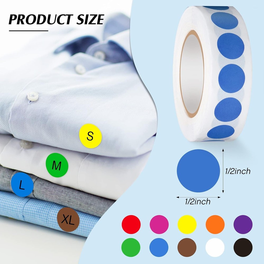 5000 Pieces 1/2 Inch Round Color Coding Labels Roll inches, Assorted
