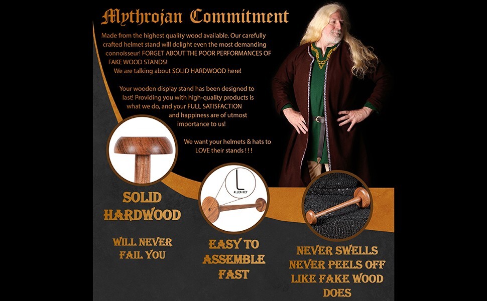 Helmet Stand Wooden Display Armor Roman Spartan Greek Armour Headgear 14.5 Inch