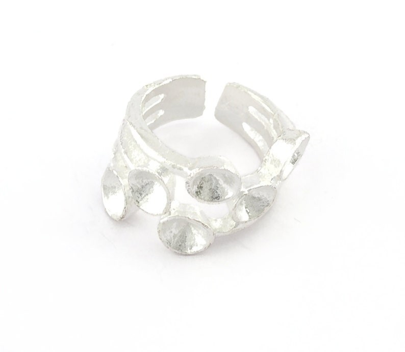 Adjustable Shiny Silver Plated Brass Ring Setting - 6mm -3361