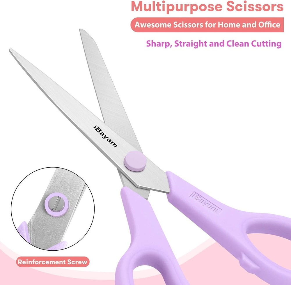 Scissors, 8" All Purpose Scissors Bulk 3-Pack, Ultra Sharp 2.5Mm Thick Blade Sh