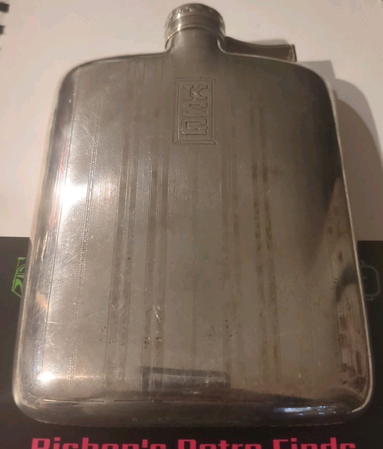 VTG Wallace STERLING SILVER 8oz Flask. Monogrammed "KSG" Unique Piece 195 grams