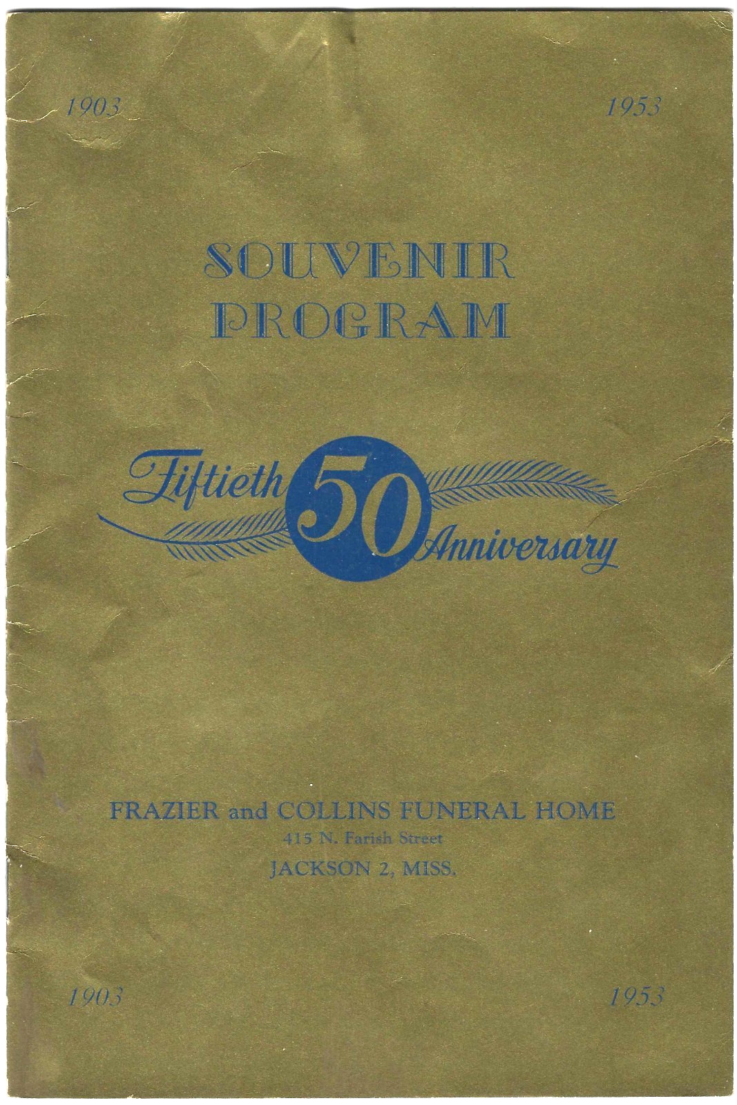 1953 Jackson Mississippi~African American Funeral Home Program~Frazier & Collins