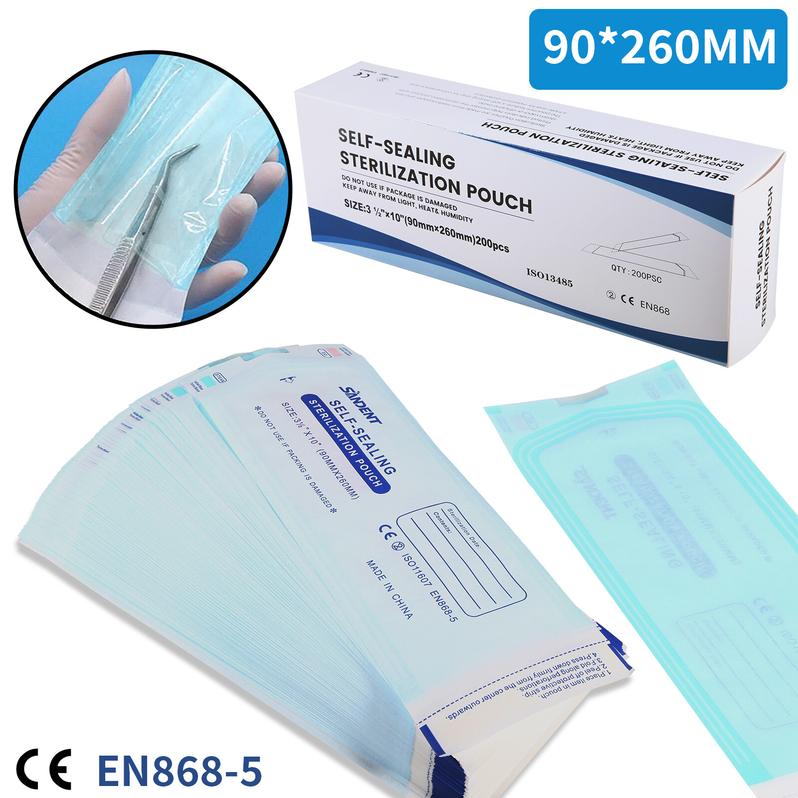 200pcs/1 Box Self Sterilization Pouches Autoclave Pouch Sterilizer Bags Dental