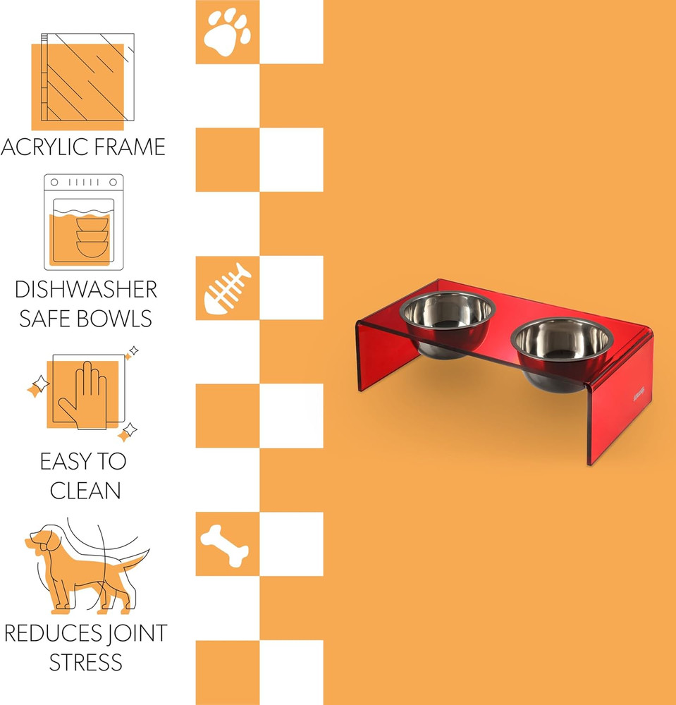 DBL2000H Keaton 5" Small/Medium Modern Acrylic Rectangular Elevated Pet Feeder w