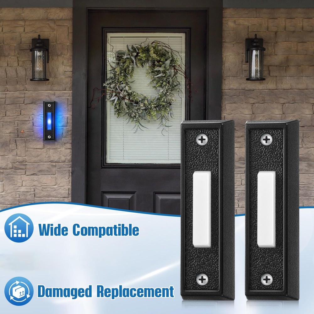 Lighted Doorbell Button Blue LED Wall Mount 2 Pack