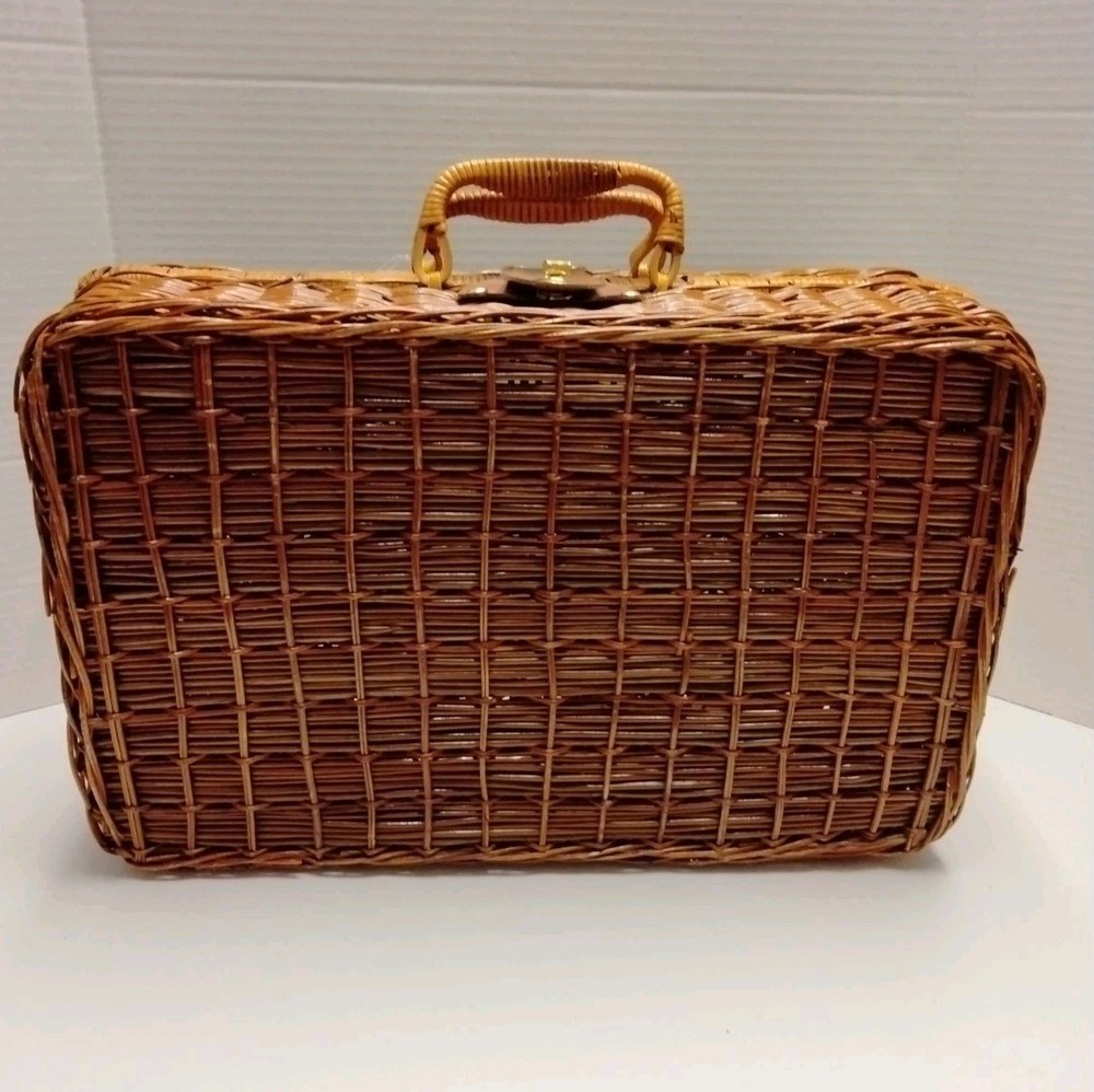 Wicker Suitcase Storage Organizer Box Decor Handles