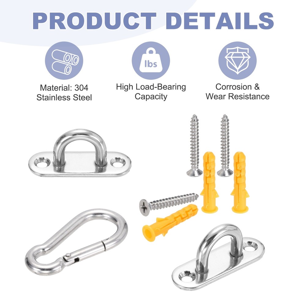 2Set M5 Eyelet Bracket Set Elliptic Hook Plate and Hook, Silver