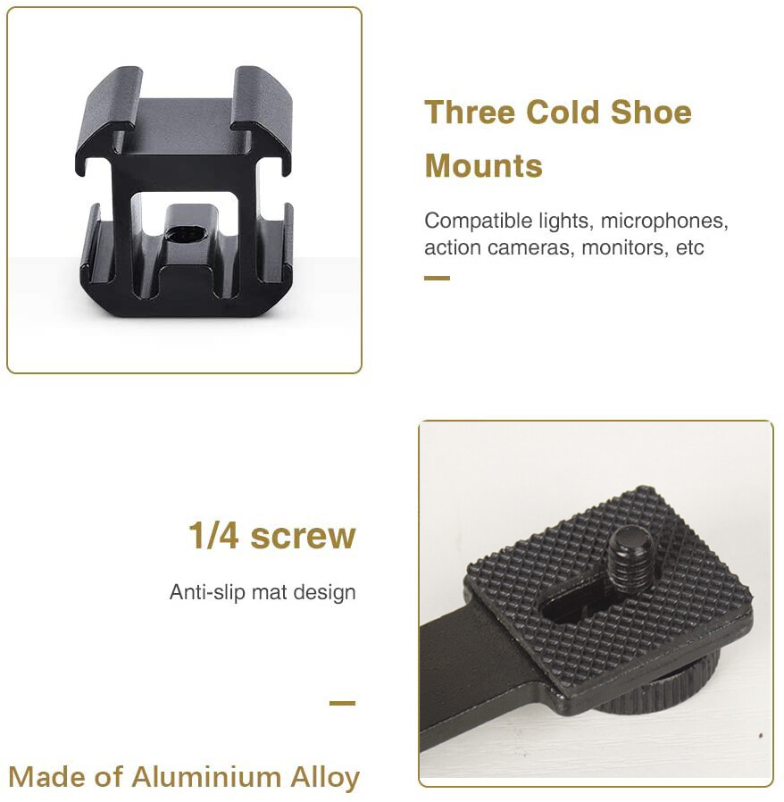 Triple Cold Shoe Mount Extension Flash Bracket Camera Mic Stand Adapter