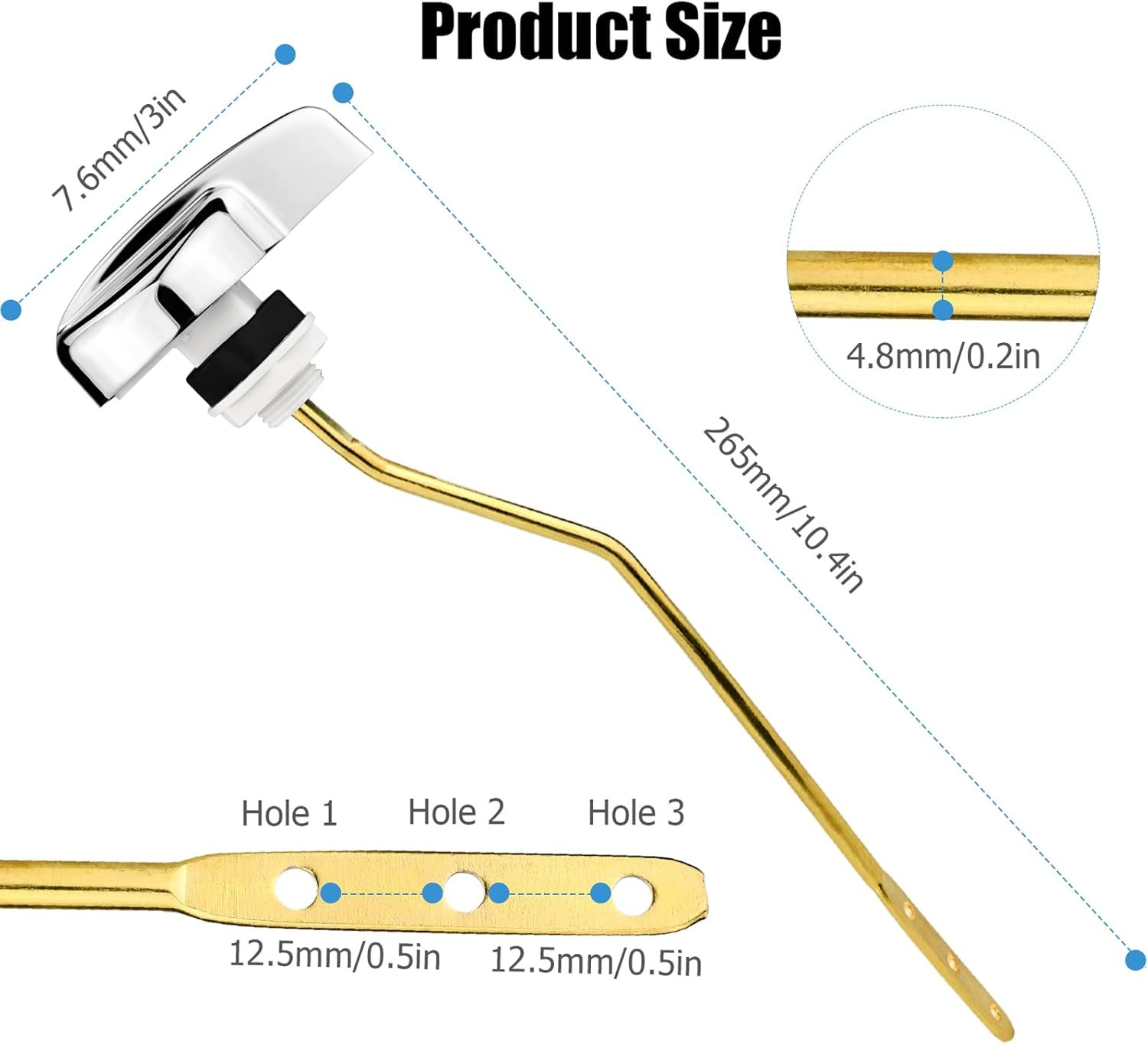 2x Universal Metal Side Mount Toilet Handle Replacement Kit, Brass Toilet Flush