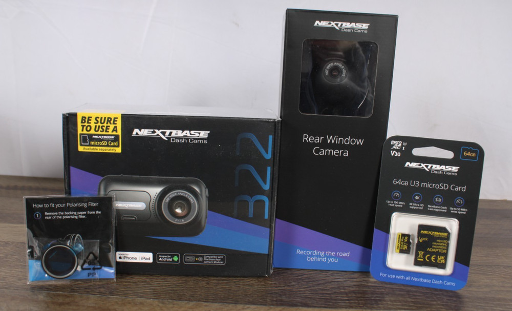 Nextbase 322GW 1080p GPS WiFi Dash Cam + Rear Window Camera Module Bundle