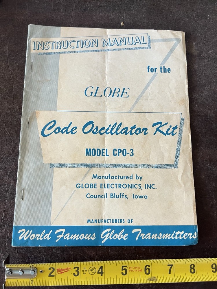 Vintage Globe Code Oscillator Kit Manual for Model CPO-3