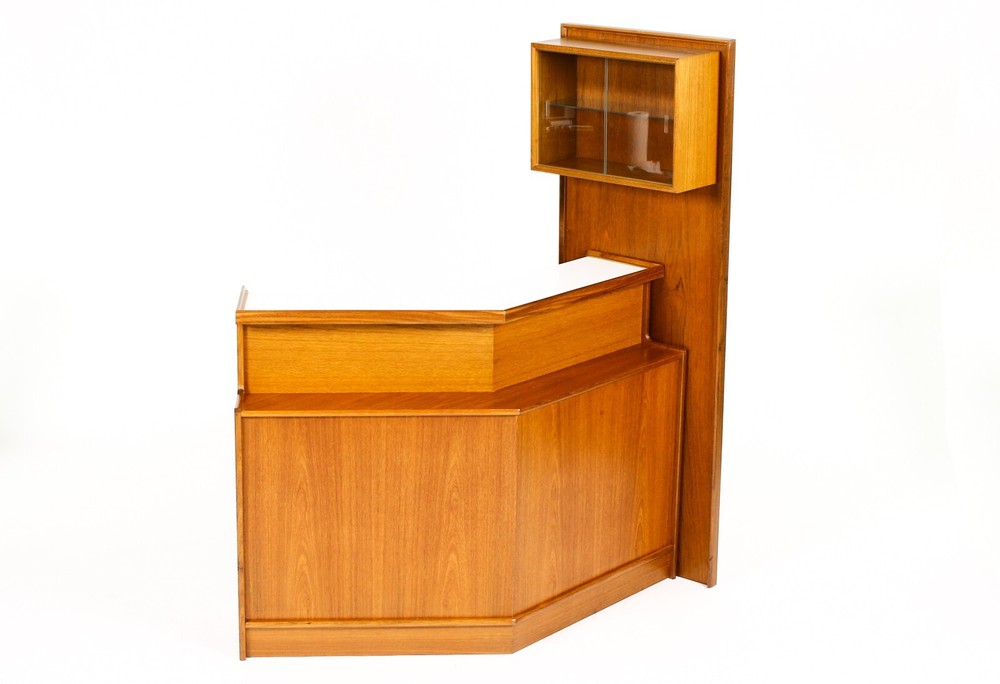 Danish Modern / Mid Century Teak Angular Dry Bar with Display Cabinet — Turnidge
