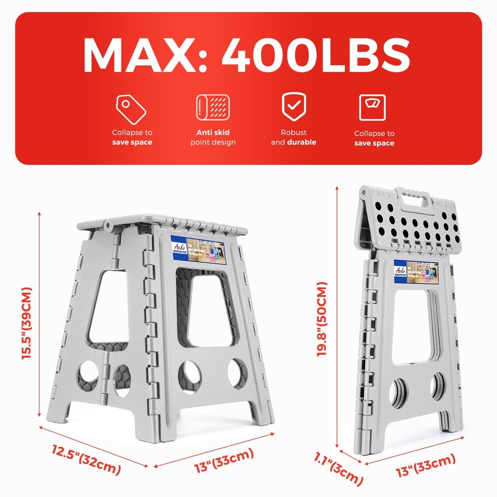 Folding Step Stool Foldable 16 Inch Stool 400 lbs CapacityPlastic Stools for ...